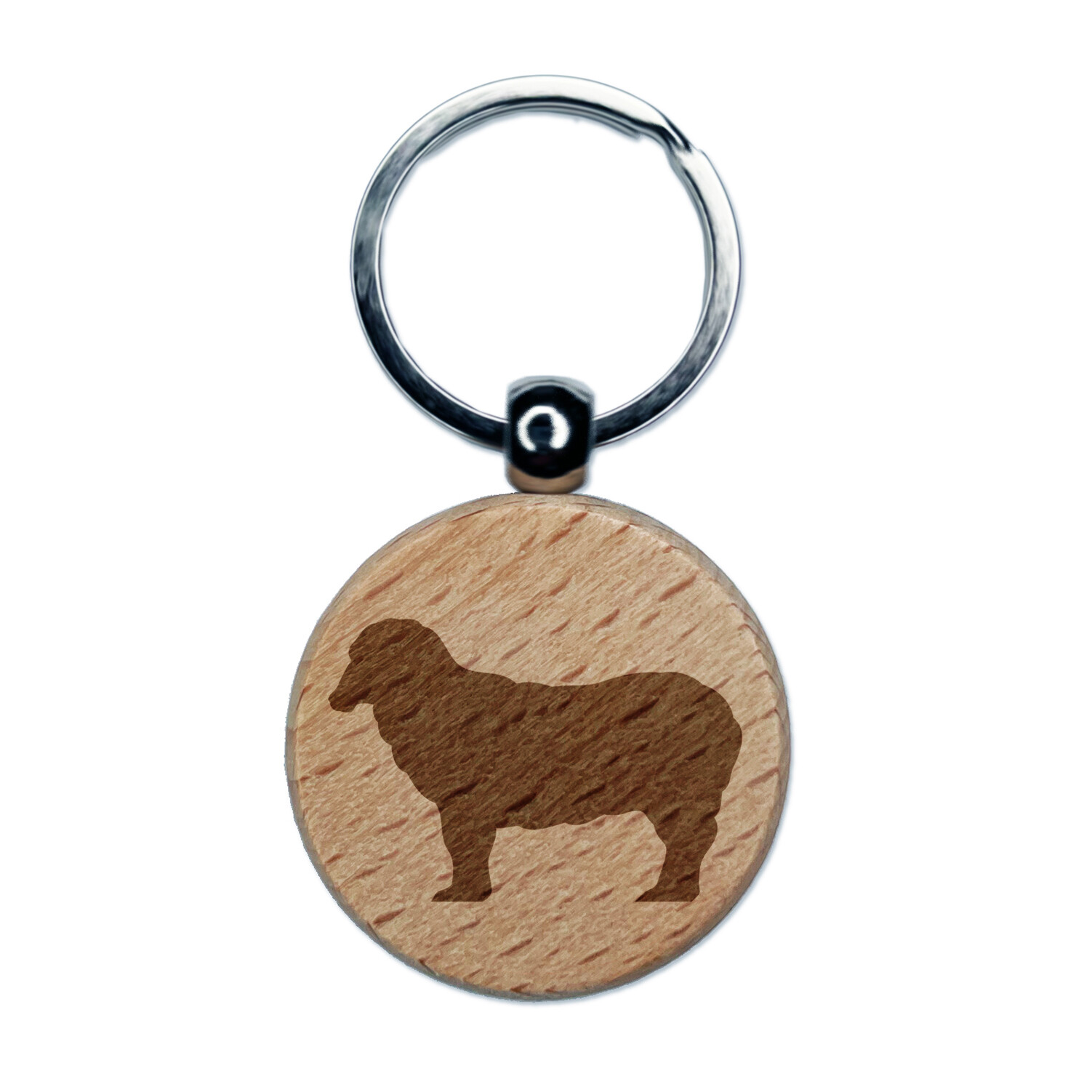 Sheep Standing Solid Engraved Wood Round Keychain Tag Charm