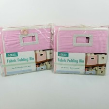 Badger Basket Fabric Folding Bins - Qty 2 - Pink Grid w/ White Trim 10x9x11