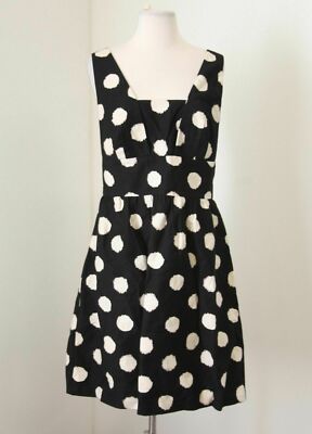 Ann Taylor Loft Black Ivory Polka dot dress S 4 Work Cocktail Sleeveless Cute