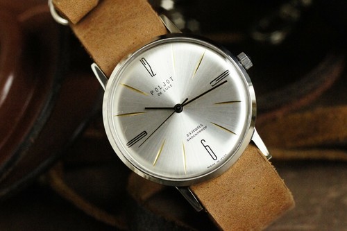 POLJOT De Luxe Mechanical Vintage Watch Ultra SLIM leather strap Men's Watch - Picture 4 of 10