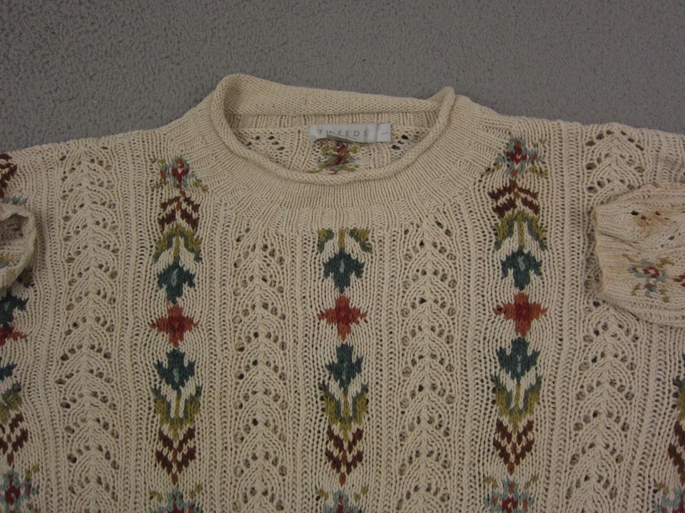 Vintage Tweeds Sweater Womens Large Beige Linen Cotton Floral Boho Knit 90s - Image 2 of 4