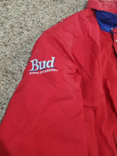 Budweiser Jacket Mens XL Red Blue King of Beers Bomber Coat Vtg Bud - Picture 5 of 6