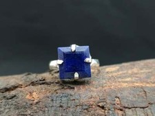 Natural Blue Sapphire Gemstone 925 Sterling Silver Artisan Prong Set Ring