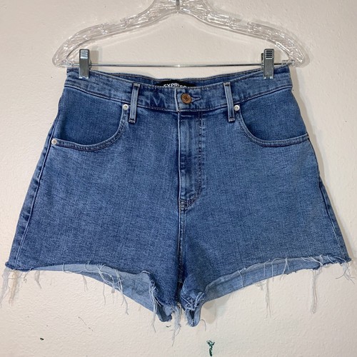 Express Shortie Super High Rise Mom Shorts | Blue Denim Size 8 Raw Hems |  eBay
