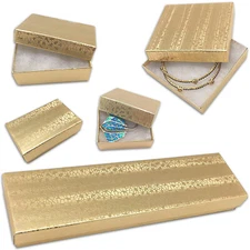 25pc Cardboard Paper JEWELRY GIFT BOX w/ Cotton Padding Insert - Gold - 11 Sizes