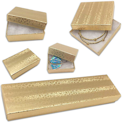 25pc Cardboard Paper JEWELRY GIFT BOX w/ Cotton Padding Insert - Gold - 11 Sizes