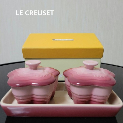 Le Creuset Flower Petite Ramekin Rose Quartz Set of 2 with Tray Stoneware eBay