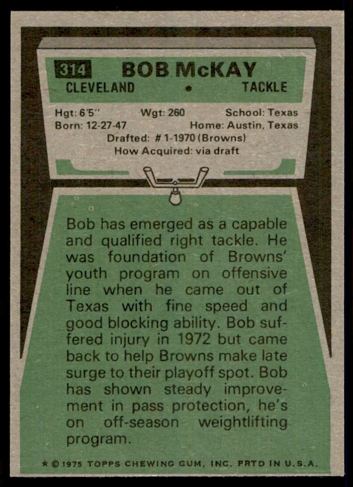 1975 Topps Bob McKay Cleveland Browns #314 - Image 2 of 2