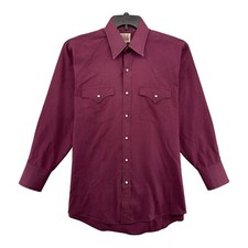 Ely Cattleman Men Shirt M Burgundy Vintage Western Long Sleeve Pearl Snap