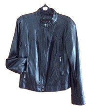 Bernardo Lovely Black Faux Leather Jacket Size M Biker Style Zip Pockets Vgc