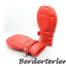 Black Red PU Leather Padded Fist Mitts Restraint Mittens Handcuffs Fetish Female