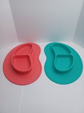 Nuby Teal  Pink Sure Grip Miracle Mat 2-Section Plates Great Condition