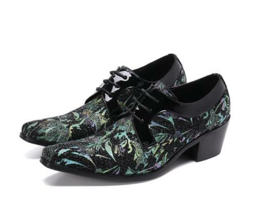 Zapatos de tacón alto de cuero estampado con cordones punta puntiaguda británica para hombre fiesta de negocios - Imagen 4 de 9
