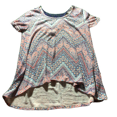 Absolutely Famous Chevron Stripe Shirt Women XL Tunic Crochet Lace BOHO Beach
