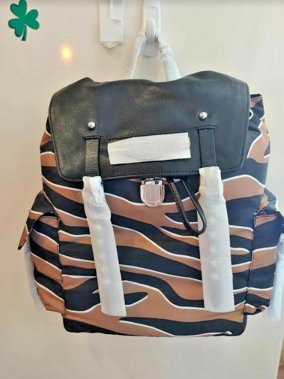 Rebecca Minkoff Bowie Nylon /Leather Backpack Bag Zebra Silver Hardwr