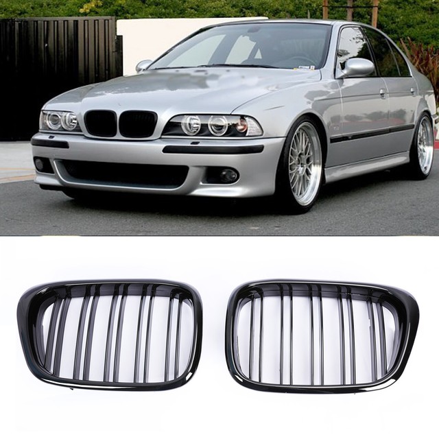 Pair Gloss Black Kidney Grille Grill Cover For BMW E39 5 Series E39 M5