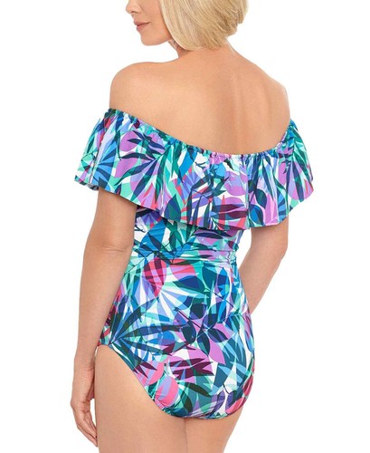 Swim Solutions Off-The-Shoulder Tummy-Control One-Piece Swimsuit - 12 - Multi... - Bild 3 von 3