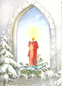 Vintage Norwegian Christmas Card – God Jul – Mittet Norway – Candle & Snow