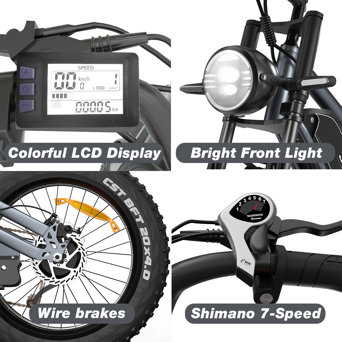 750W Electric Bike 48V 14Ah Removable Battery 20