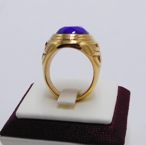 Men ring blue sapphire simulated stainless steel cross bishop solitaire SIZE 7.5 - Picture 5 of 12