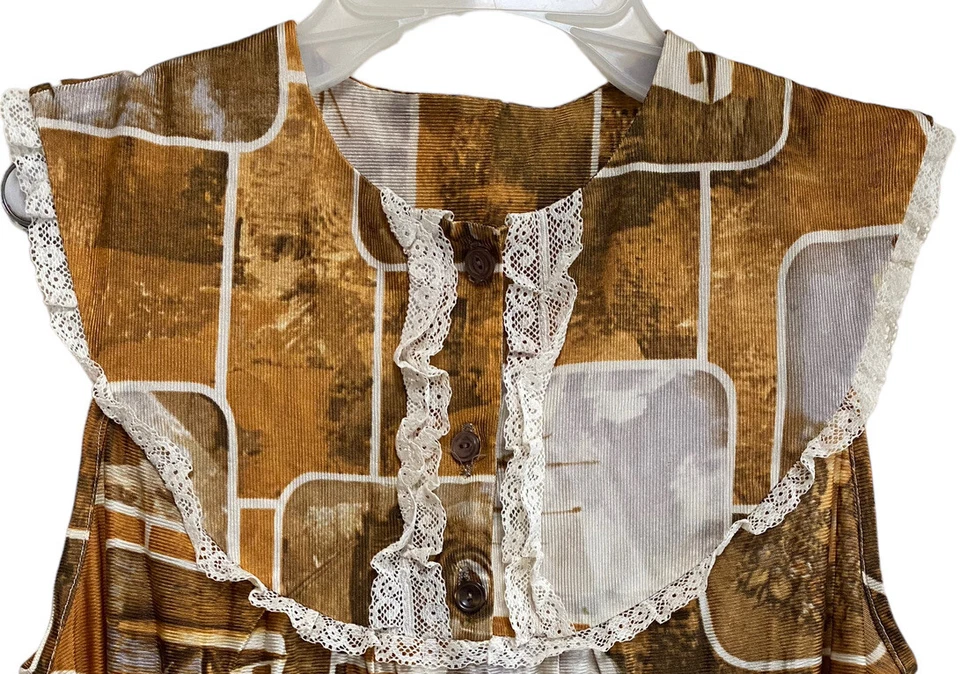 Vintage 70’s Nightgown Size Small MCM Brown Print The Brady Bunch Hippie - Image 3 of 4