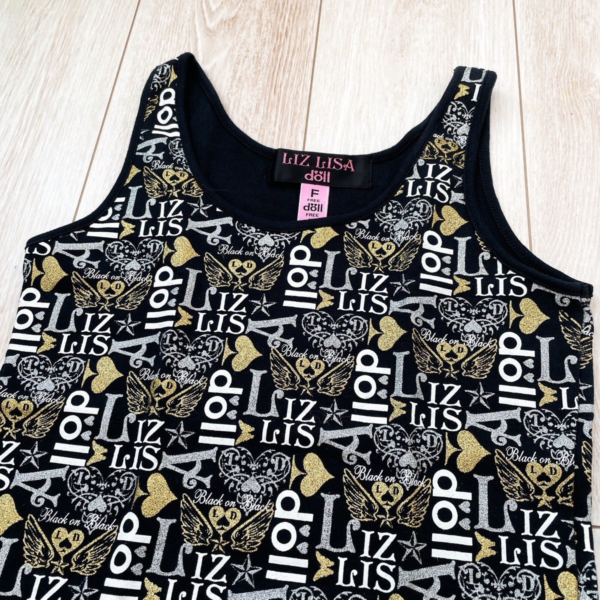 LIZ LISA Doll Wing Tank Top Gold Black Shibuya 109 Gal GYARU Y2K
