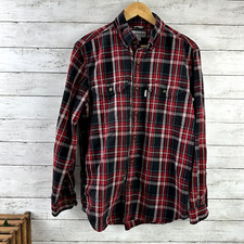 Carhartt Mens Medium Plaid Long Sleeve Shirt Work Button down Black red