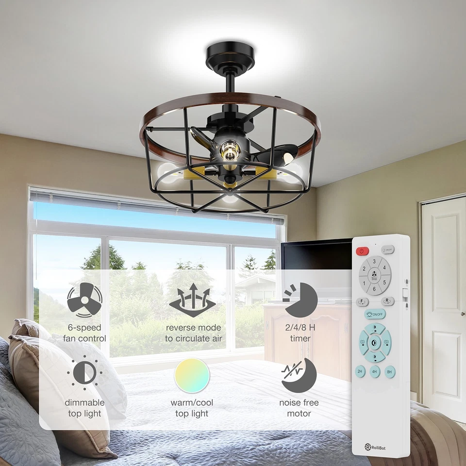 21" Caged Ceiling Fan with Lights and Remote Control (4x E26 LED Bulb Required) - Image 2 of 4