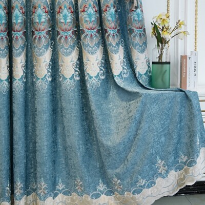 Embroidery Chenille Curtain Fabric Blackout Living Room Tulle Drape Material DIY Embroidery Chenille Curtain Fabric Blackout Living Room Tulle Drape Material DIY