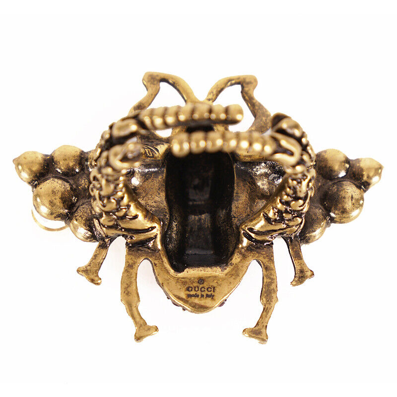 sz M (7/8) NEW $580 GUCCI Aged Gold Tone BEE Motif GLASS sz M (7/8) NEW $580 GUCCI Aged Gold Tone BEE Motif GLASS