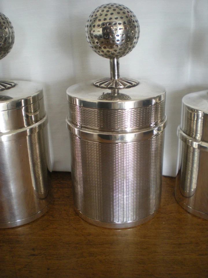 3 pots métal argenté anglais coupe VAT 69 de golf années 70 3 poinçons - Photo 4/4
