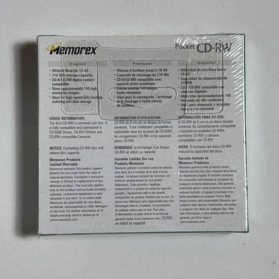 Memorex Pocket CD-RW 4x 210 MB 24-min. Blank Mini Discs 5 Pack Sealed - Image 2 of 4