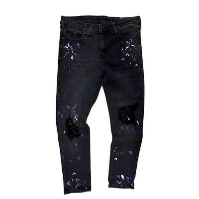 Rue21 Jeans Men s 32x30 Black Purple Splatter Skinny Supreme Flex Distressed