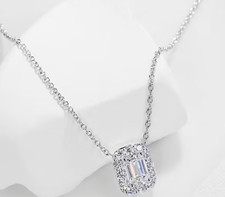 2.20Ct Emerald-Cut Lab Grown Diamond Halo Pendant  Necklace 14k White Gold