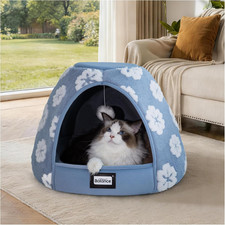 Cozy 2-in-1 Cat Bed Cave with Anti-Slip Bottom for Indoor Cats - Blue