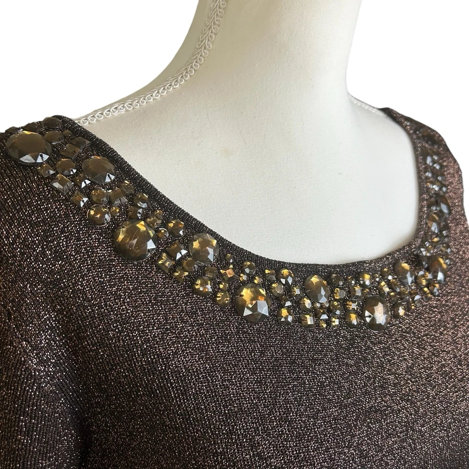 Joseph A. мерцающий верхний женщин средний медный коричневый украшенный драгоценными камнями шикарный официальный блузка - Изображение 2 из 4