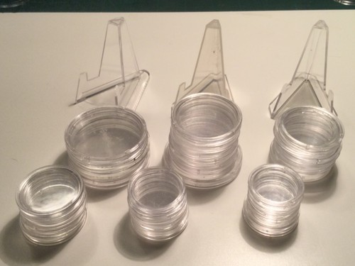 Coin Stands and Capsules. Job Lot. 30 Pieces.New and Used.See Description #2