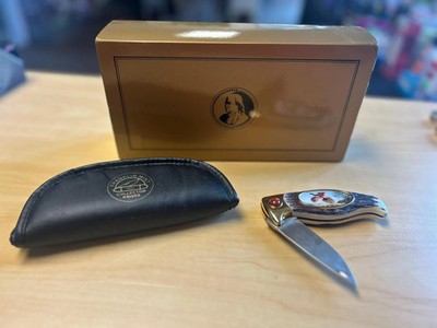 Franklin Mint Collector Pocket Knife Ring Necked Pheasant w/ Leather Case