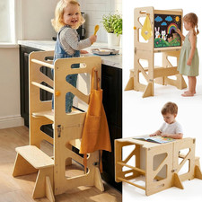 Toddler Kitchen Stool, 4 in 1 Foldable Toddler Tower with Anti-Tip Structure, Mo
