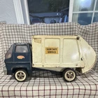 Tonka Sanitary Service Garbage Truck, Pressed Steel, Blue/White, Dump Bed