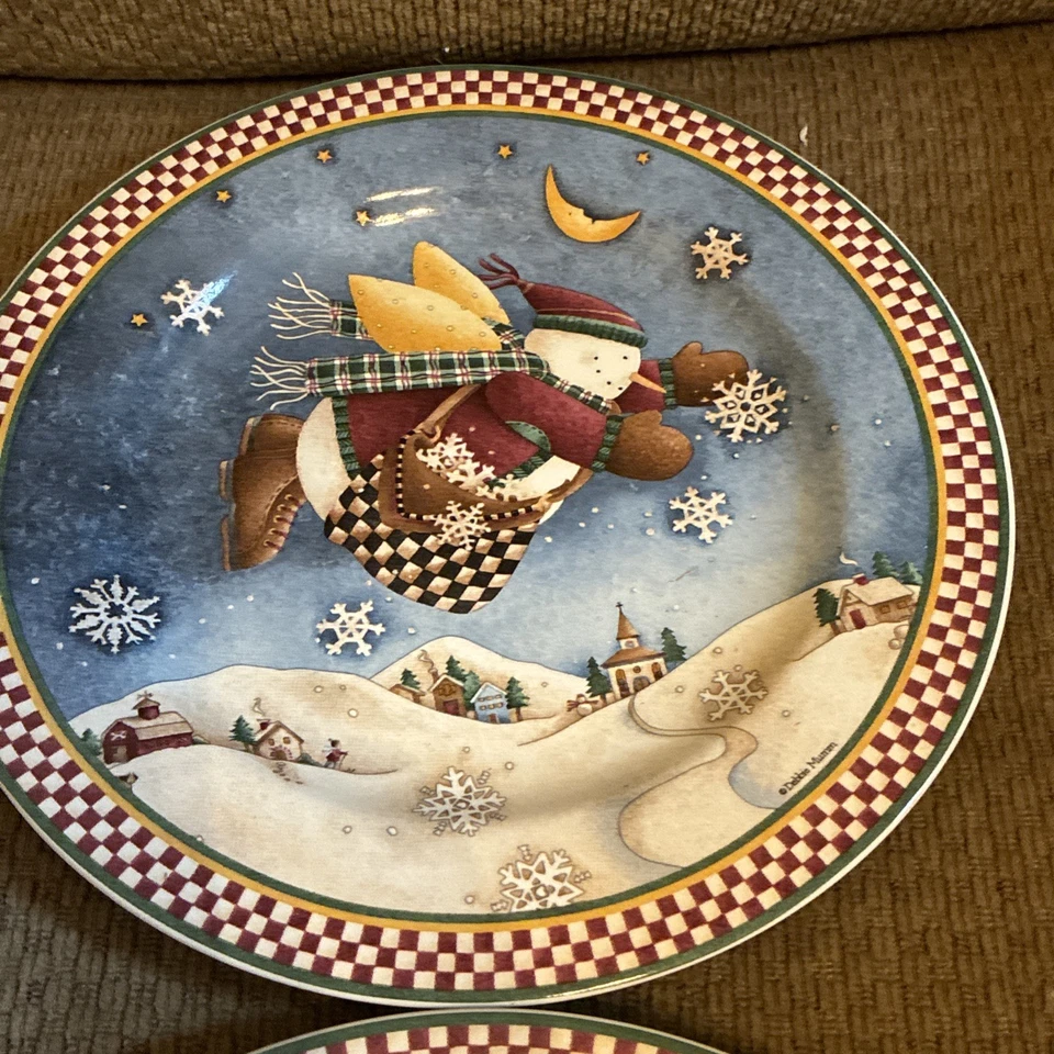 NEW BOXED Set of 4 Debbie Mumm Snow Angel Village Salad Dessert Plates Sakura - Image 4 of 4