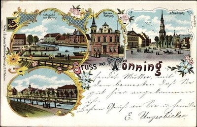 Litho Tönning an der Eider Nordfriesland, Marktplatz, Rathaus, Hafen - 10620938
