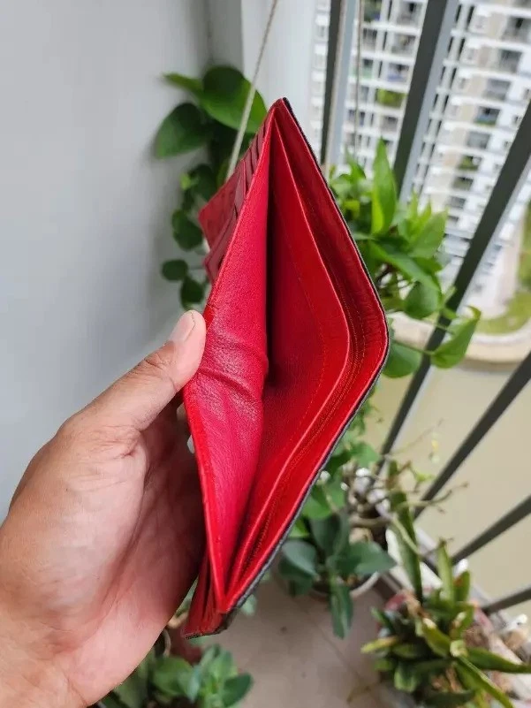 Cartera plegable de cuero de cocodrilo/avestruz para hombre cartera de piel hecha a mano negra/roja Foto 3 de 4