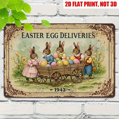 Vintage Metal Sign Easter Egg Deliveries 1942 for Retro Spring Wall Art Decor