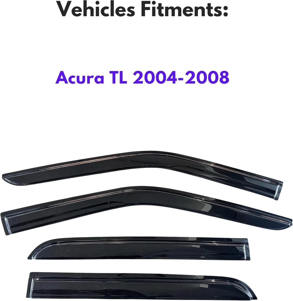 Window Visors Rain Guards Side Vent Deflectors for Acura TL 2004-2008 Black - Изображение 4 из 4