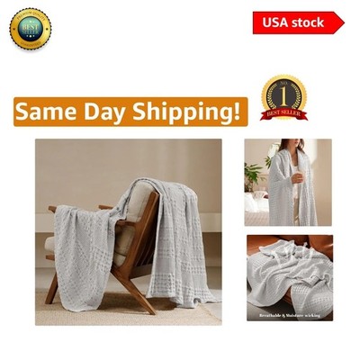 Stylish 50''x60'' Cotton Waffle Weave Blanket for -Round Comfort, Light Grey