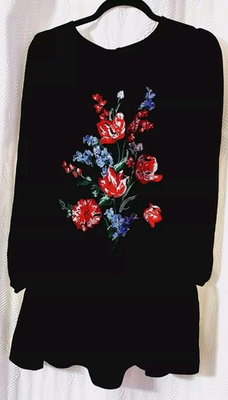 #ad #ad Express Black Embroidered Shift Dress Size Small Floral Long Sleeve Length 32quot; $20.90