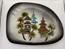 Vtg MCM Signed Sascha Brastoff Dish Ashtray Asian Pagoda Motif Pottery Decor