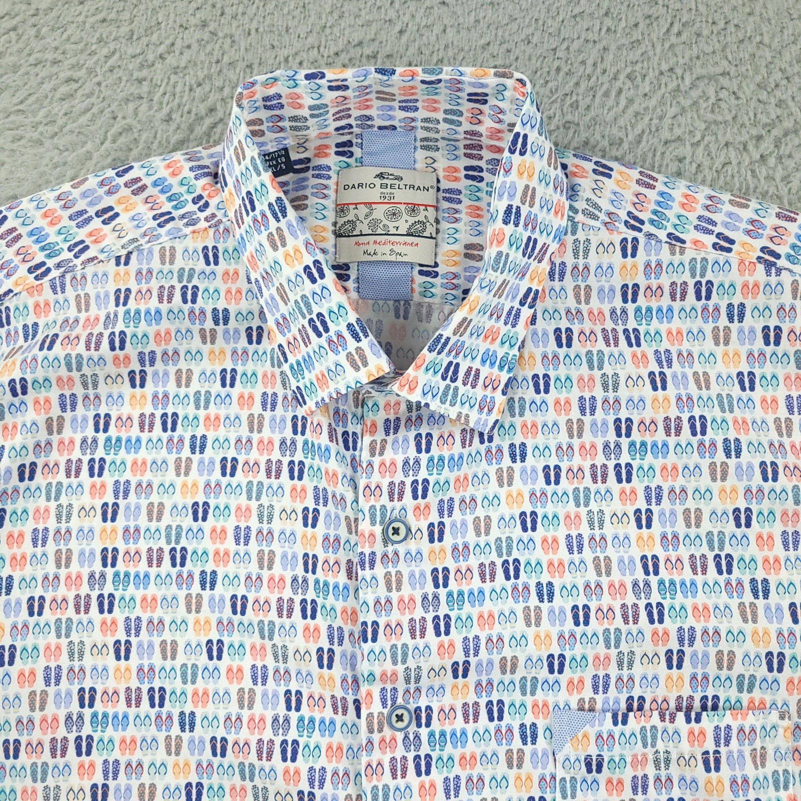 Dario Beltran Shirt Mens XL Multicolor Flip Flop Print Hidden Button Down