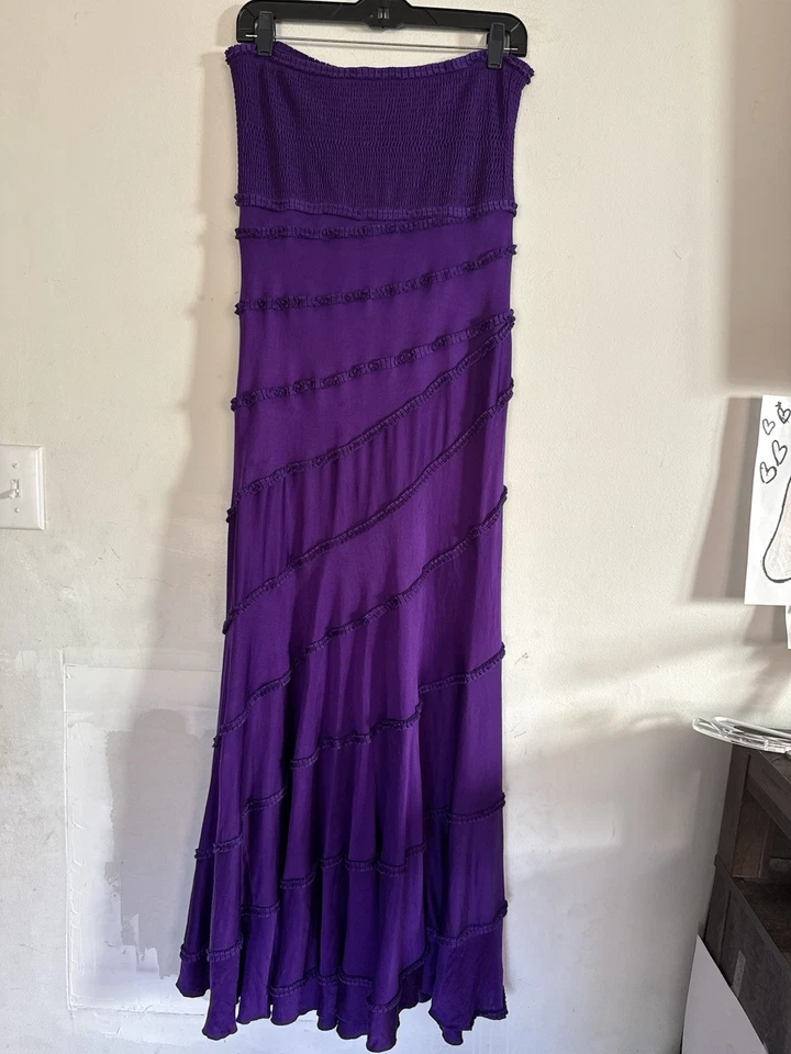 Vestido maxi novo com etiquetas Catherine Malandrino roxo seda elástico um ombro, tamanho P - Imagem 3 de 4